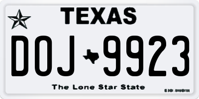 TX license plate DOJ9923