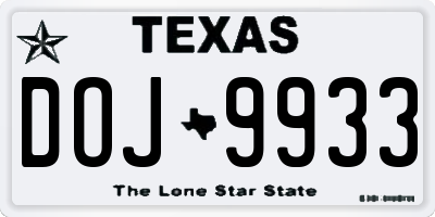 TX license plate DOJ9933