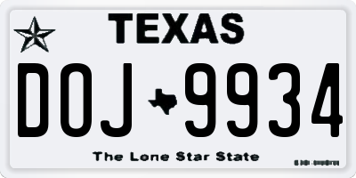 TX license plate DOJ9934