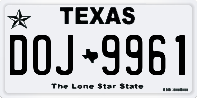 TX license plate DOJ9961