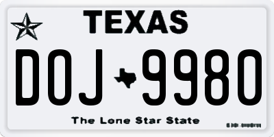 TX license plate DOJ9980