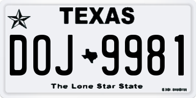 TX license plate DOJ9981