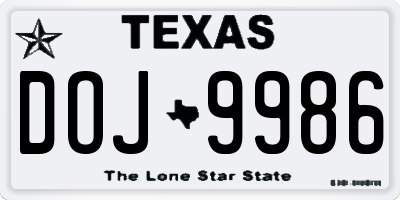 TX license plate DOJ9986