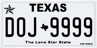 TX license plate DOJ9999