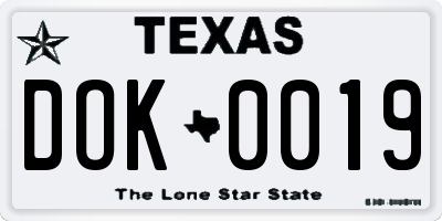 TX license plate DOK0019
