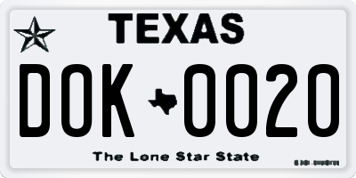 TX license plate DOK0020