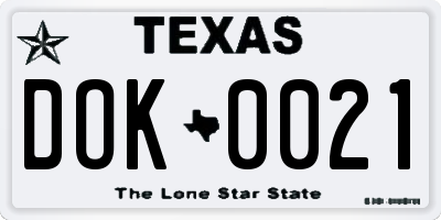TX license plate DOK0021