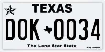 TX license plate DOK0034