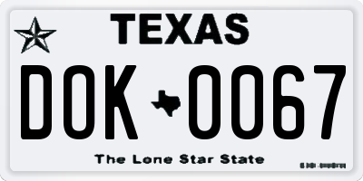 TX license plate DOK0067