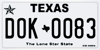 TX license plate DOK0083