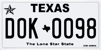 TX license plate DOK0098