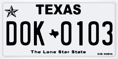 TX license plate DOK0103