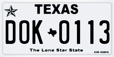 TX license plate DOK0113