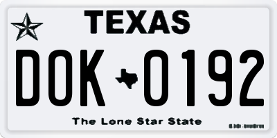 TX license plate DOK0192