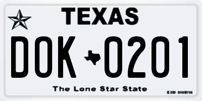 TX license plate DOK0201