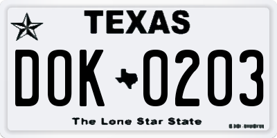 TX license plate DOK0203