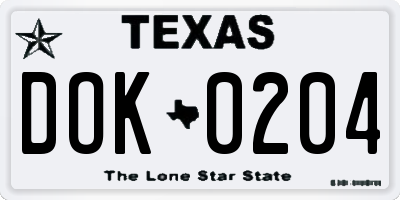 TX license plate DOK0204