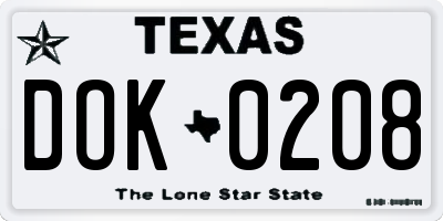 TX license plate DOK0208