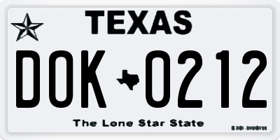 TX license plate DOK0212