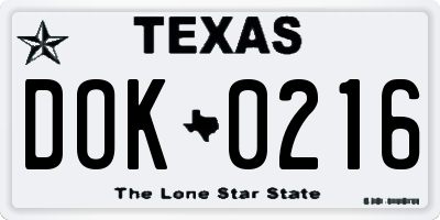 TX license plate DOK0216