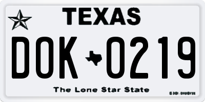 TX license plate DOK0219