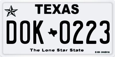 TX license plate DOK0223