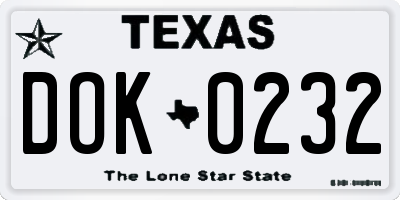 TX license plate DOK0232