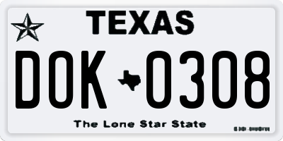 TX license plate DOK0308