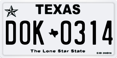 TX license plate DOK0314