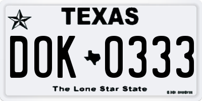 TX license plate DOK0333