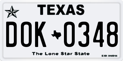 TX license plate DOK0348
