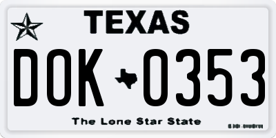 TX license plate DOK0353