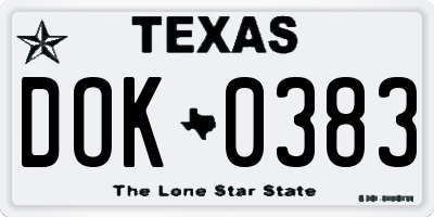 TX license plate DOK0383