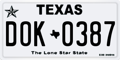 TX license plate DOK0387
