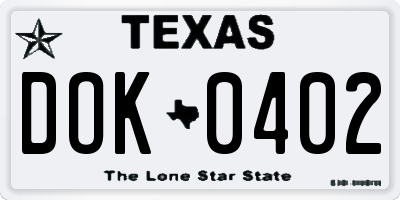 TX license plate DOK0402