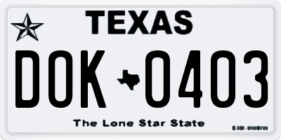 TX license plate DOK0403