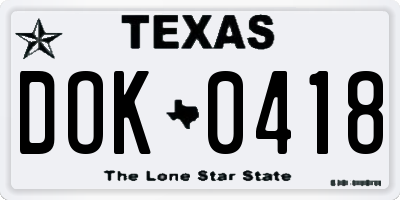 TX license plate DOK0418