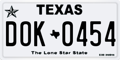 TX license plate DOK0454