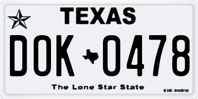 TX license plate DOK0478