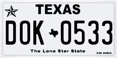 TX license plate DOK0533
