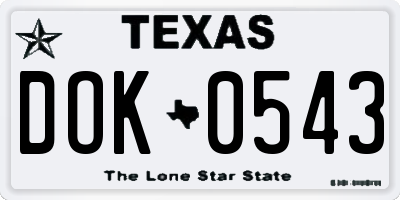 TX license plate DOK0543