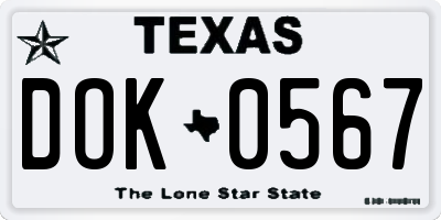 TX license plate DOK0567