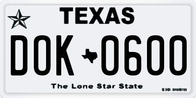 TX license plate DOK0600