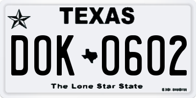 TX license plate DOK0602