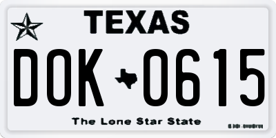 TX license plate DOK0615