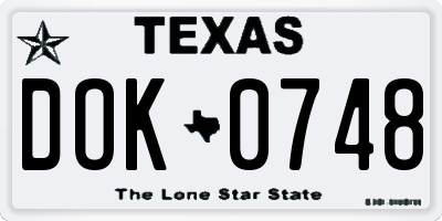 TX license plate DOK0748