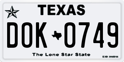 TX license plate DOK0749