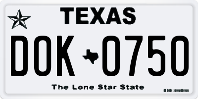 TX license plate DOK0750