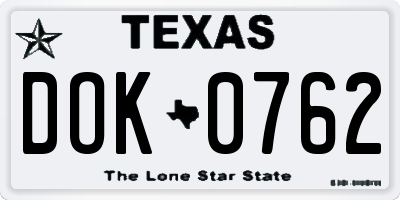TX license plate DOK0762