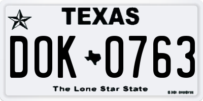 TX license plate DOK0763